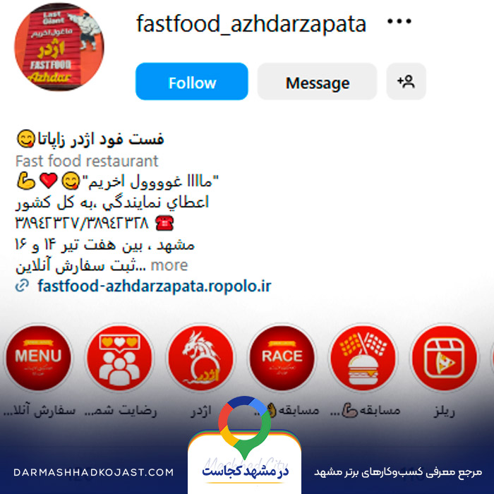 اینستاگرام فست فود اژدر
